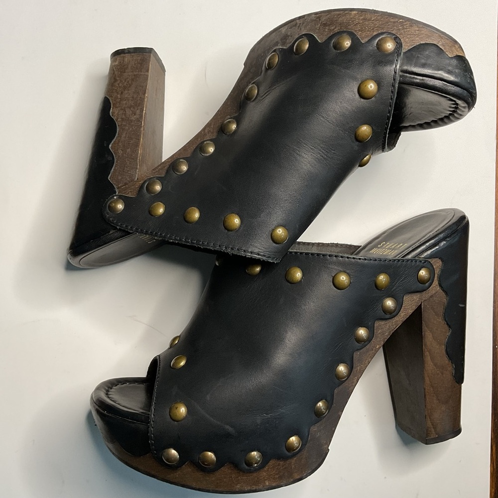 Stuart Weitzman Brown Studded Mules